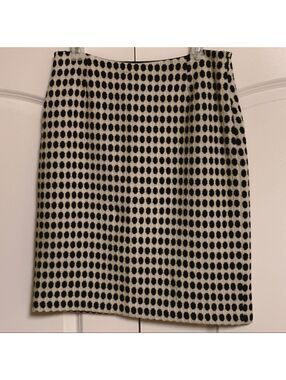 Milly Black Ivory Mod Print Polka Dot Soft Virgin Wool Career Pencil Skirt 10
